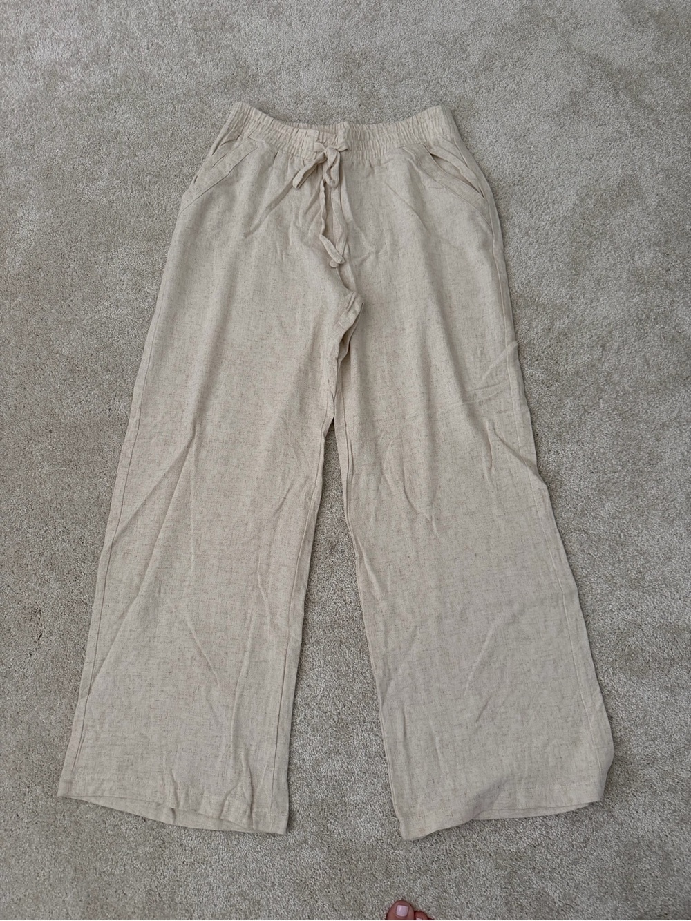Sienna Sky Neutral Beige Drawstring Linen Pants